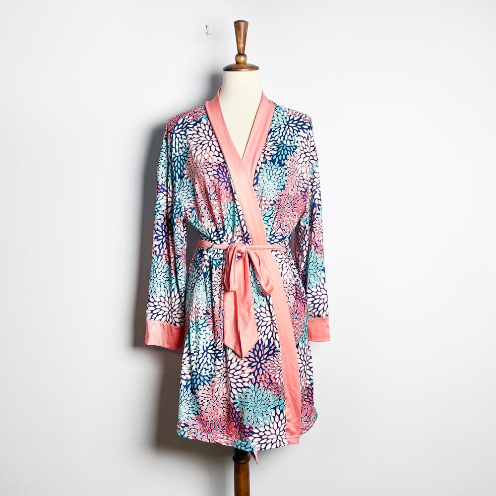 Jordann Jammies pink blue turquoise floral lounge robe Size Small